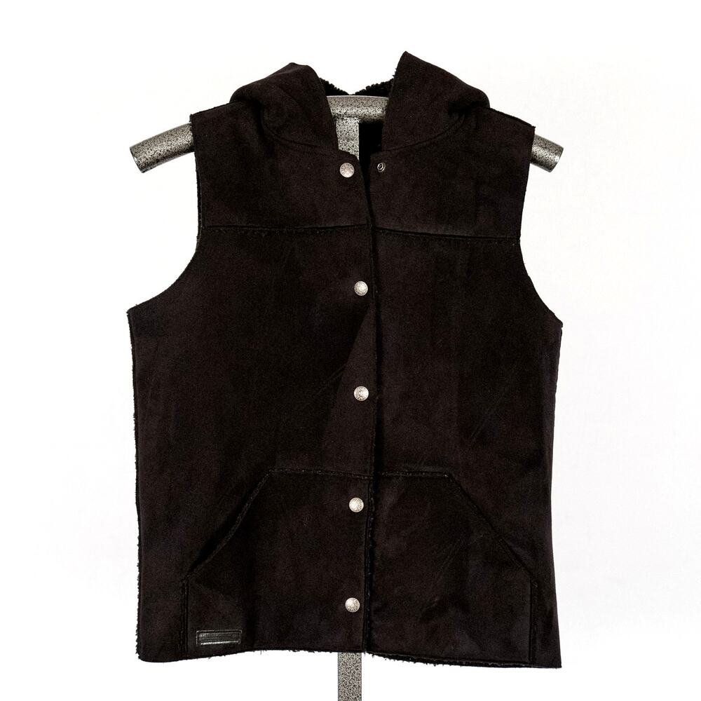 Vintage Lauren Ralph Lauren Faux Suede Sherpa Lined Hooded Vest Black Size PP